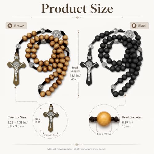 1 Pack Black Rosary, Wooden Rosary Beads with Saint Benedict Medal