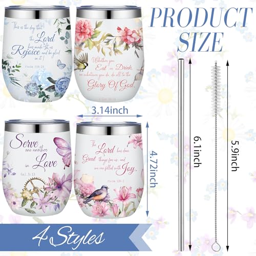 Sliner 4 Pcs Christian Gifts for Women 12 oz Floral Bible Verse Tumbler