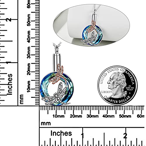 POPLYKE Dragonfly Urn for Ashes Sterling Silver Crystal Dragonfly Urn Pendant Necklace Cremation Jewelry Gifts for Human Pets (Blue)