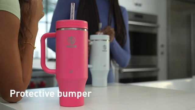 Takeya Stainless Steel Tumbler with Handle and Straw (40 oz, Onyx) - Insulated Water Bottle with Straw for Water & Iced Beverages 40 Ounces