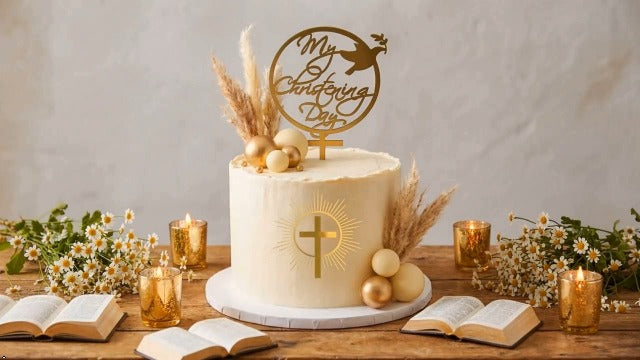 2 Pcs Acrylic Cross Cake Topper for Baptism, First Holy Communion Cake Topper Decorations for Baby Shower, Christening Cake Topper Religious Party Supplies