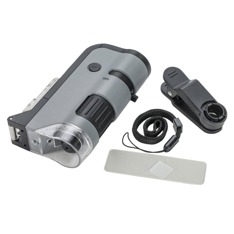 Carson MicroFlip 100-250x LED Illuminated Pocket Microscope with Smartphone Digiscoping Adapter Clip 100x-250x, Pack of 1