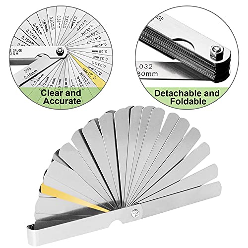 32 Blades Feeler Gauge 0.04-0.88 mm / 0,0015-0,035in/0.0015-0.035 Inch Feeler Gauge Valve Game | Universal Thickness Gauge Stainless Steel Metric/Imperial Probe Blade Gauge Tool for Measuring Width/Thickness/Metric Sizes