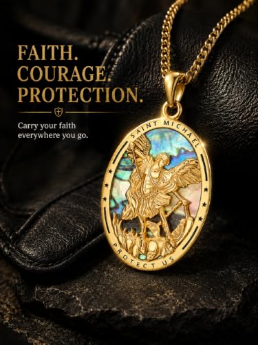925 Sterling Silver Religious Medal St Michael St Raphael Memento Mori Santa Muerte Pendant Necklace Jewelry Gifts for Men Women St Michael(Gold)