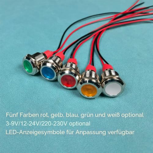GUUZI 12mm LED Indicator Light 12-24V Waterproof Signal Light Metal Plate LED Indicator Signal Light Plate Mount Flat Head with Wires Silver Housing (Green, 4 Pack) Green