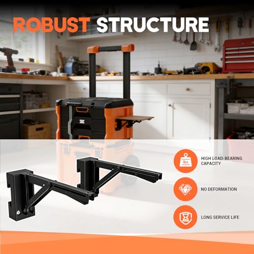 Tordale folding work table bracket mount for Klein MODbox with rail mount, shown assembled