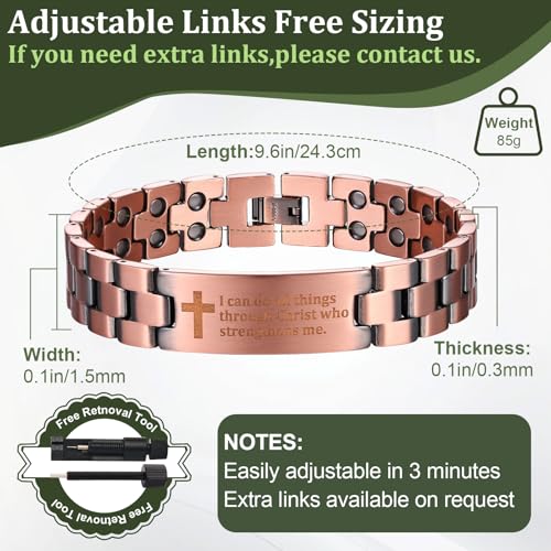 Copper Magnetic Cross Bracelet for Men - Ultra Strength Magnetic Mens Cross - With Size Adjustment Tool Philip 4:13