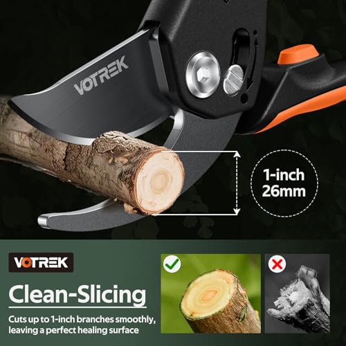 Pruning Shears, Patented Stepless Handle Opening for All Hand Size Bright Orange