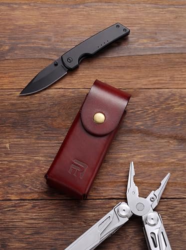 Rolarc brown full grain leather multitool sheath compatible with Leatherman Wave and Wave Plus, medium belt holster