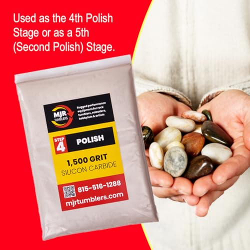 1500 Grit Silicon Carbide Rock Tumbler Polish, Stage 4 Super Fine Rock Polishing Grit 1 lb, Stone Polishing Compound for Rotary & Vibratory Tumblers, Lapidary Supply Bulk 1500 Grit Step 4