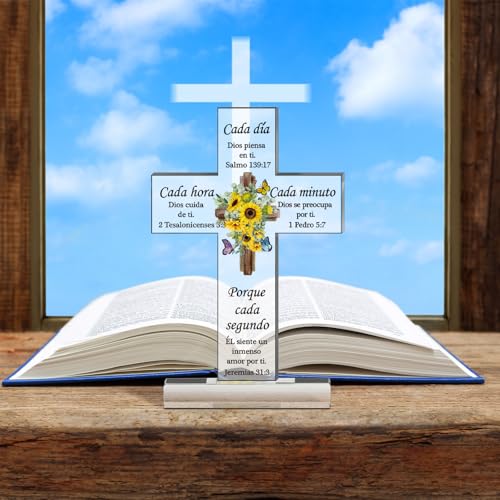 Shellwei Spanish Christian Gift for Women Acrylic Religious Inspirational Gift End of Year Spanish Verse Cross Regalos Cristianos Para Mujer Bible Prayer Choice for Graduation Party Favor(Vivid) Vivid