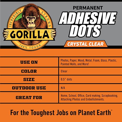 Gorilla Permanent Adhesive Dots, Double-Sided, Clear, 0.5" Diameter, 150 Pieces (Pack of 8) - No Mess, Photo Safe