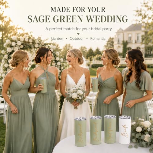 Bridesmaids Gifts Set of 5, Sage Green Skinny Tumbler 15 oz Sage_Bride+Maid+BridesmaidX3
