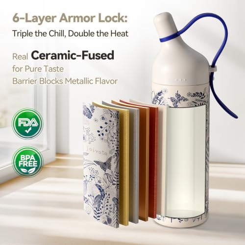 26oz Ceramic Lined Water Bottle with Straw and Lid, Insulated Stainless Steel Travel Tumbler, Leak-Proof Sports Cup for Gym Yoga Outdoor, BPA-Free Double Wall, Gift for Women 26 Ounces Butterfly Whispers