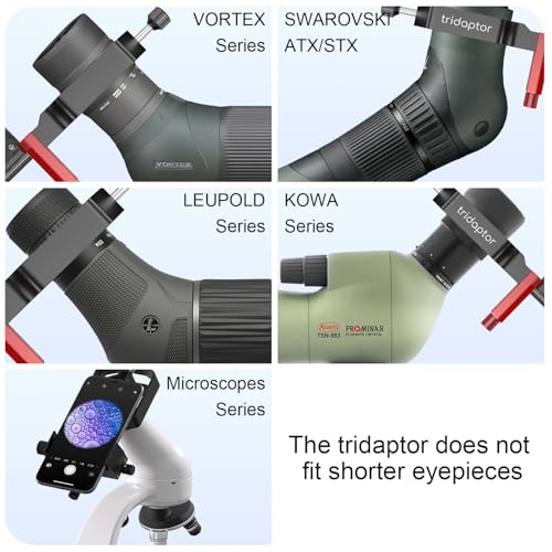 tridaptor - Universal Digiscoping Adapter | High-Precision Phone to Telescope 3-Axis Metal Holder Mount for Spotting Scope Monocular Microscope|Fits 2.4" Eyepiece Max&Most Cell Phone Camera TRIDAPTOR (without Bluetooth)