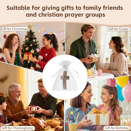 Wooden Cross Fidget for People with Anxiety Relief Handheld Small Pocket Cross Prayers Encouragement Christian Religious Gift for Adults/Teens/Elderly on Christmas/Easter,etc(4 Pcs) Walnut A 4Pcs