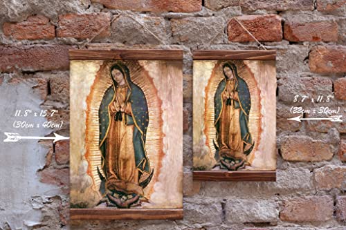 Virgen de Guadalupe Our Lady Religious Canvas Print Wood Framed Catholic Art 11.8 x 15.7 Inches