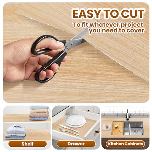 Drawer Shelf Liner for Kitchen Cabinets Non-Adhesive, Non Slip Shelf Paper Waterproof Thickened Cabinet Liners for Shelves, Strong Grip Mats for Cupboard, Dresser, Pantry, Wood-Grain, 23.6 in x 10 FT 23.6"W x 118.1"L Wood Grain Pattern