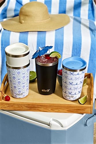 Ello 16oz Stainless Steel Stacking Cups with Lids, 2 Pack, Black/Mineral Black & Mineral