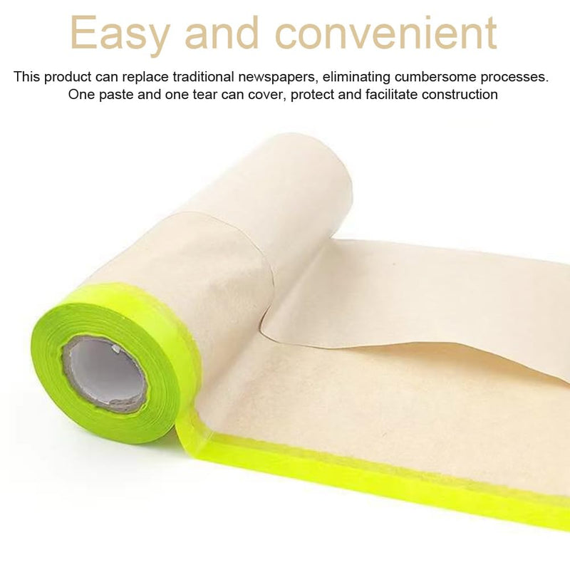 Saycker Pre-Taped Masking Paper for Painting,18inch x 49ft Adhesive Paint Protective Paper Roll,Tape and Drape Painters Paper for Covering Skirting,Frames,Cars and Auto Body 45cm x 49ft