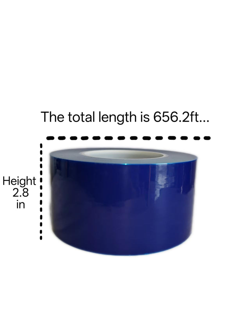 A roll of high Viscosity polyethylene Blue Adhesive Film, Suitable for Protecting car Wheels, Steel, Household appliances, Hardware and Other Materials, 2.8 inches high and 656.2 feet Long