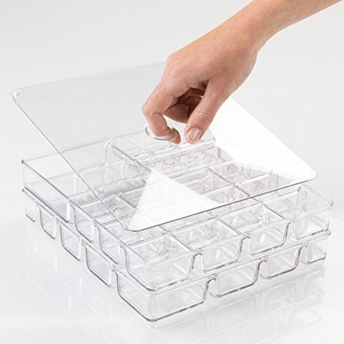 iDesign Linus Plastic BPA-Free Fashion Jewelry Vanity and Drawer Organizer, Tray for Rings, Earrings, Bracelets, Necklaces, 8.75" x 7.75" x 2.75", Set of 3, Clear 2 Piece