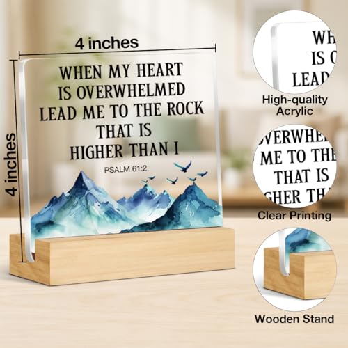 Christian Religious Gifts for Women Men, Inspirational Christian Psalm 61:2 Bible Verses Acrylic Desk Sign Home Office Decor