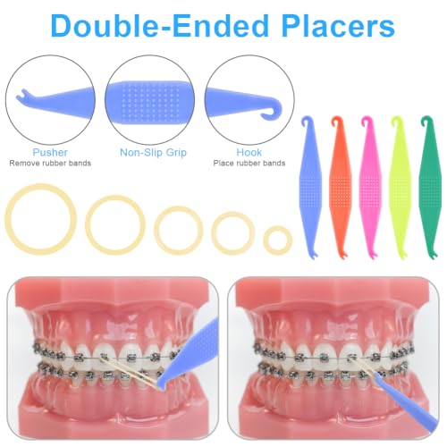 OFFCUP Orthodontic Elastic Teeth, Pack of 500 | Orthodontic Elastics with 5 Braces Placer for Gap Braces, Braces, Crooked (Rabbit 3/16") 3/16''