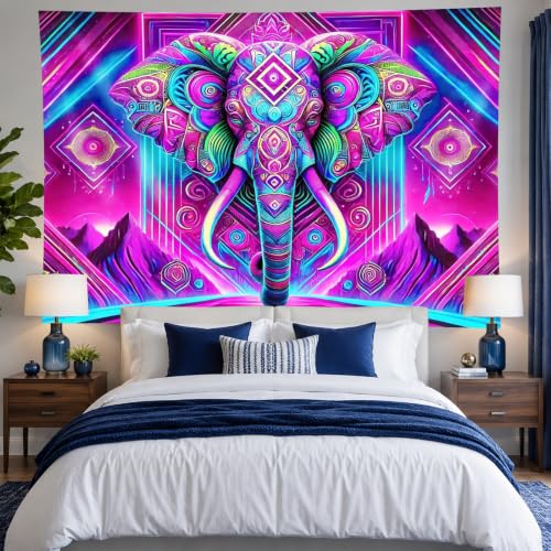 BlissYard Blacklight Tapestry Elephant Neon Wall Art 78 x 59 Inch 2410101CXNZS