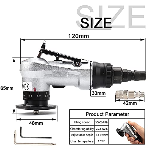 SI FANG Mini 45° Pneumatic Chamfering Machine Set with 2Pc Replaceable Precision Blade and Bearing, Manual Linear Chamfering Tool with 1/4" Air Inlet, for Metal Burr Trimming & Arc Corner Deburring mini Chamfering Machine kit