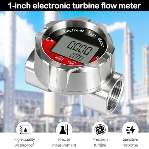 1 Inch Stainless Steel Flow Meter, Electronic Turbine Flow Meter with LCD Display Turbine Meter for Liquid Water, Petrol, Kerosene, Oil