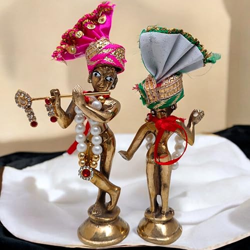 Brass Radha Krishna Idol 4.5 Inch – 420g Premium Murti | Hindu God Statue for Home Temple, Puja, Mandir Decor | Spiritual Gift & Decorative Showpiece