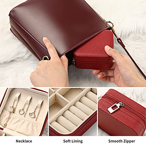 TRODANCE Mini Jewelry Case, Small Travel Jewelry Organizer, Portable Jewelry Box Mini Storage Organizer Display Box For Rings Earrings Necklaces (Red-4pcs) 4 packs - Red