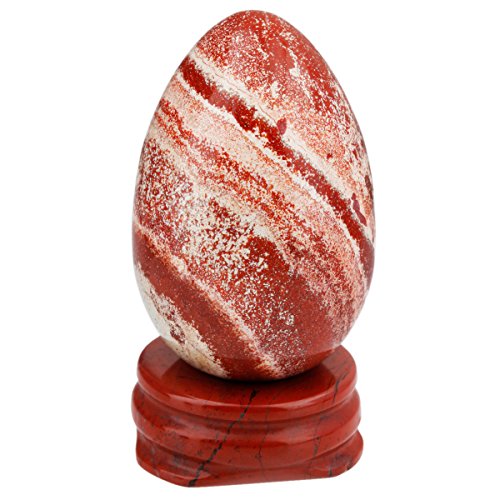 TUMBEELLUWA Carved Red Jasper Egg Shaped Crystal with Gemstone Stand