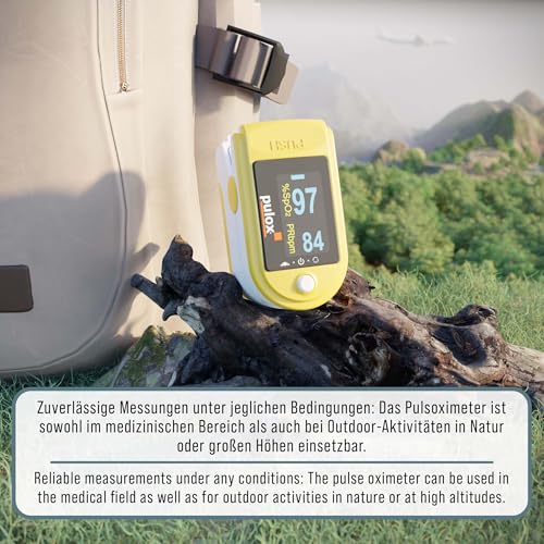 Pulse oximeter PULOX PO-200 Solo Finger Pulse Oximeter for Measuring Pulse and Oxygen Saturation on Finger | With precision indicator for reliable control of oxygen saturation, heart rate and perfusion index PO-200 Solo (Yellow)