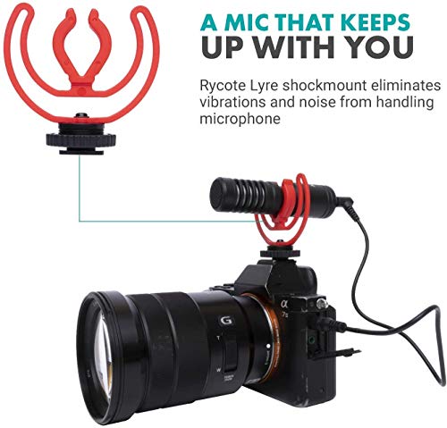 Movo VXR10-PRO External Video Microphone for iPhone/Camera, with Rycote Lyre Shock Mount - Compact Shotgun Mic and Accessories Compatible with iPhones and DSLR Cameras - Battery-Free DSLR Microphone