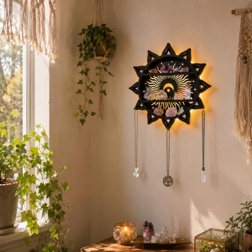 Witchy Home Decor Shelf, LED Rock Display Shelf, Crystal Shelf Display Black - Led Version