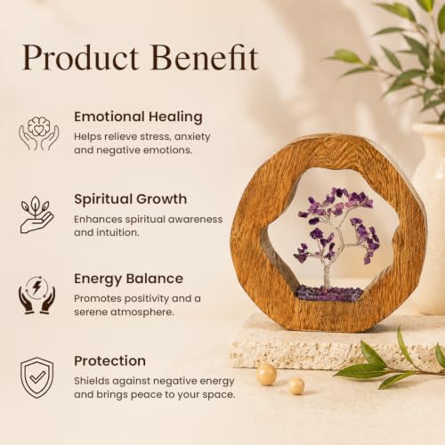 RITUALISTIC Amethyst Crystal Tree of Life in Wooden Ring - Spiritual Gift for Energy Flow & Chakra Healing, Feng Shui Gemstone Bonsai Tree, Home Decor, Wealth & Luck | Perfect for Gift