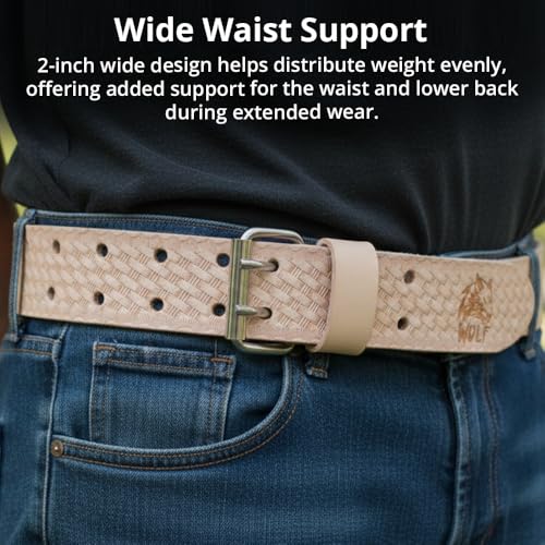 WOLF XP WTH2160I Heavy-Duty Genuine Leather Work Belt | 2-inch Wide Tool Waist Belt | Cinturón de Cuero de Trabajo Para Hombres | Tool Belts for Men | Contractors Handyman Construction Medium