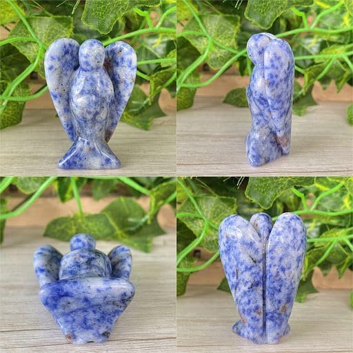 YATOJUZI 2" Blue Sodalite Angel Decors Natural Healing Crystals Polished Carved Gemstones Stones Hand Guardian Cute Sculpture Statue Reiki Energy Figurines Home Room Office Desk Decor Gifts for Women 2 inch
