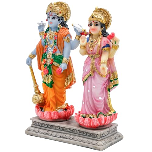 alikiki Vishnu Lakshmi Narayana Statue – 4.7 Inch Lord Vishnu W/Laxmi MATA Indian Diwali Pooja Item Murti Gifts for Indian Couple Friend Family Home Office Mandir Temple Puja Decor