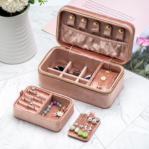 Velvet Jewelry Storage Organizer Display Box for Ring Necklace Blush Peach