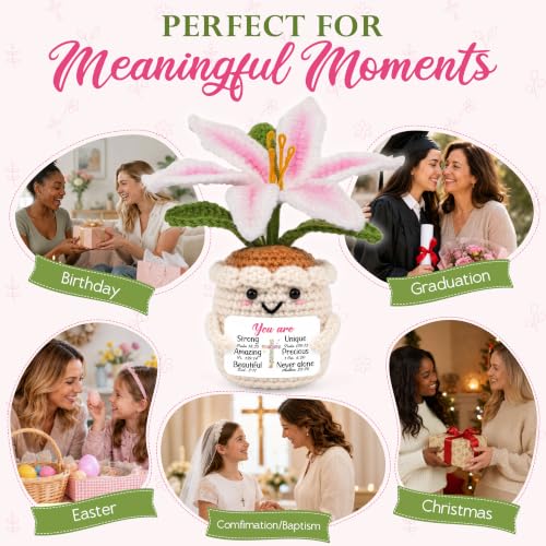 OASSIE Christian Gifts for Women - Emotional Support Crochet Flowers Lily Pink Lily - You Are