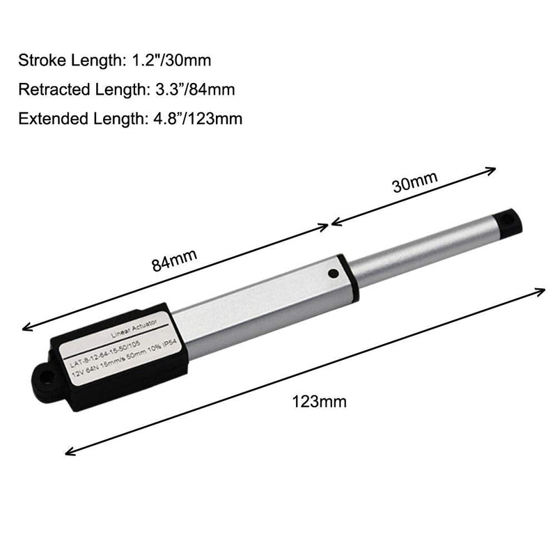 ZCONIEY Micro Linear Actuator with Limit Switches 12V DC, 64N, 30mm Stroke 1.2" with Mounting Brackets