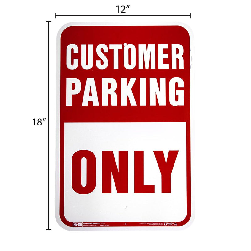 Hy-Ko Aluminum Signs, 12” x 18”, Durable Long-Lasting Contrasting Metal Signs for Outdoor Use for Businesses, Property, Clear & Easy to Read Informational Display Customer Parking Only