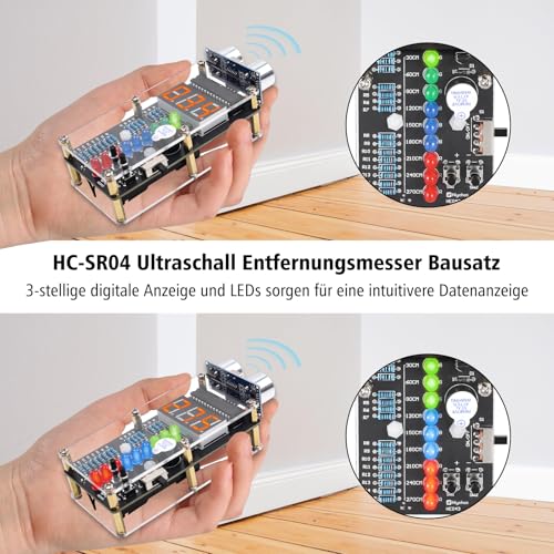 HC-SR04 Ultrasonic Rangefinder Soldering Kit for School | With LED display, DIY distance sensor soldering kit kit, mint soldering learning for home, school and daily use