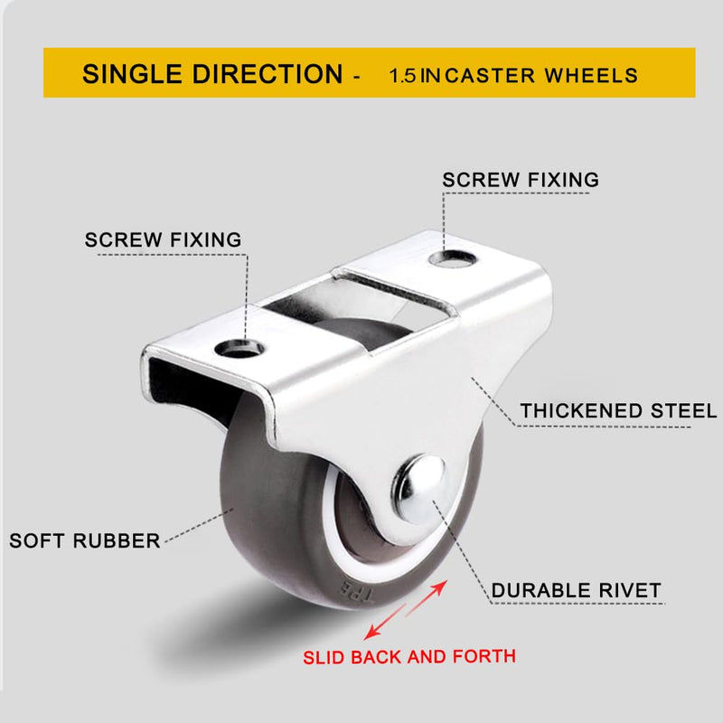 [Australia - AusPower] - 1-1/2 Inch Fixed Caster Wheels Set of 4, Heavy Duty Industrial Casters, Silent Rigid Plate Casters, Furniture Casters for Hardwood Floors, Load Capacity 200 Lbs, Non Swivel 1.5 Inch Wheel 