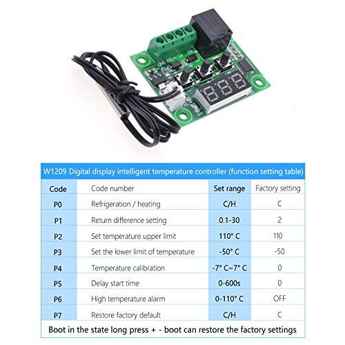 Hailege 2pcs W1209 12V DC Digital Temperature Controller Board Micro Digital Thermostat -50-110 Electronic Temperature Controller Module Switch with 10A Single Channel Relay and Waterproof