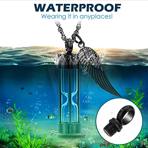 XSMZB Cremation Jewelry for Ashes Timeless Hourglass Cremation Memorial Pendant Stainless Steel Urn Necklace for Human Pet Ashes with Angel Wings Black