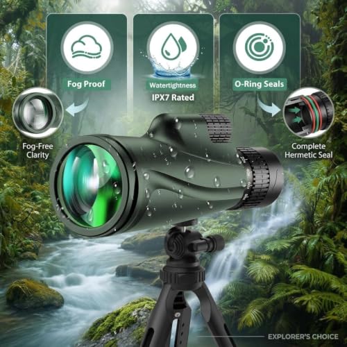 Monocular Telescope 80 x 100 High Powered Monoculars for Adults with Tripod, Monocular for Smartphone Suitable for Bird Watching Larger Vision Monoculars for Adults with BAK4 Prism & FMC Lens Green